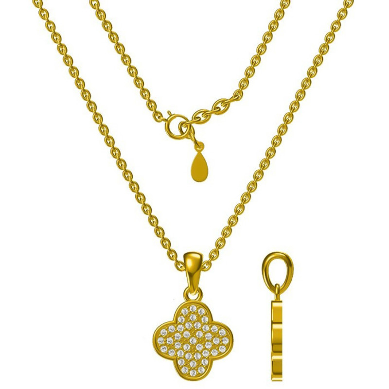 Strieborný náhrdelník - štvorlístok, číre okrúhle zirkóny, dĺžka 43 až 46 cm | Argento.sk