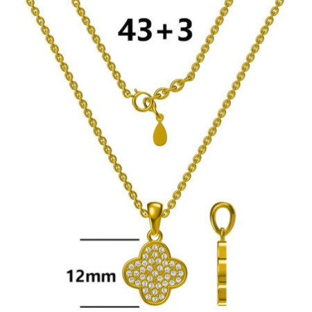 Strieborný náhrdelník - štvorlístok, číre okrúhle zirkóny, dĺžka 43 až 46 cm | Argento.sk