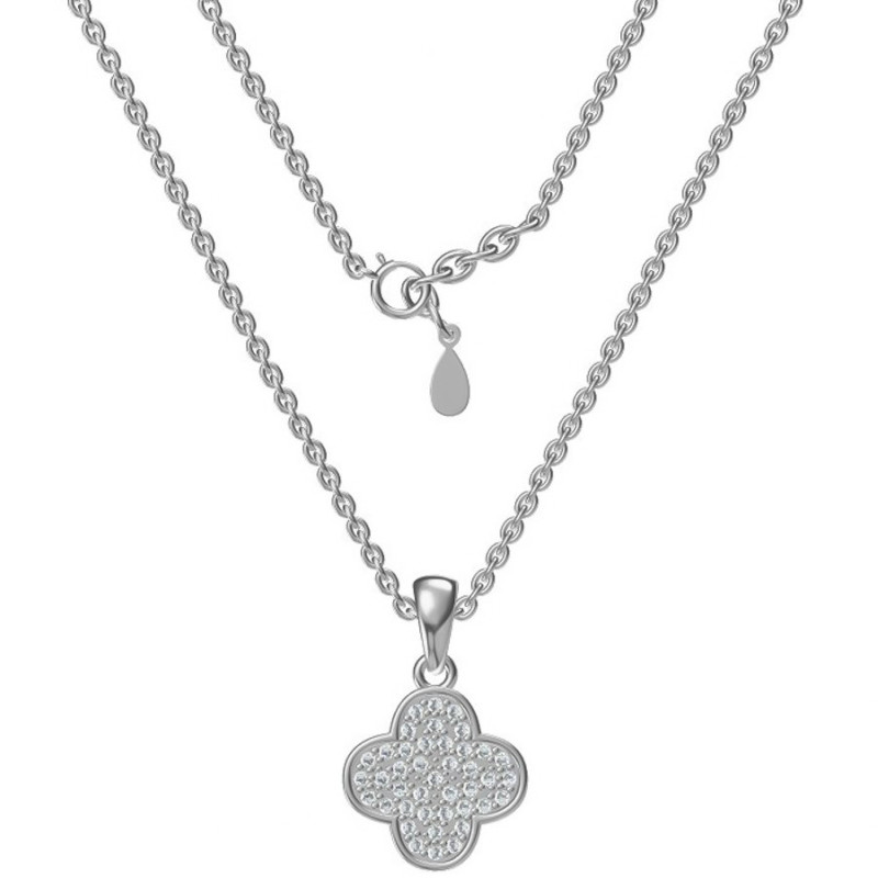 Strieborný náhrdelník - štvorlístok, číre okrúhle zirkóny, dĺžka 43 až 46 cm | Argento.sk