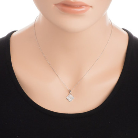 Strieborný náhrdelník - štvorlístok, číre okrúhle zirkóny, dĺžka 43 až 46 cm | Argento.sk