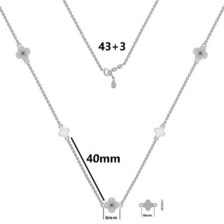 Strieborný náhrdelník - štvorlístok, dĺžka 43 až 46 cm | Argento.sk