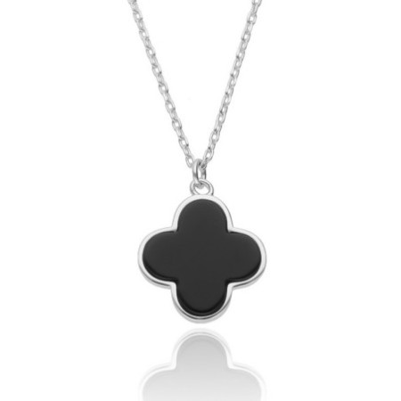 Strieborný náhrdelník - štvorlístok, syntetický kameň čierny ónyx, dĺžka 43 až 46 cm | Argento.sk