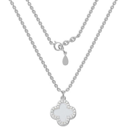 Strieborný náhrdelník - štvorlístok, perleť, dĺžka 43 až 46 cm | Argento.sk