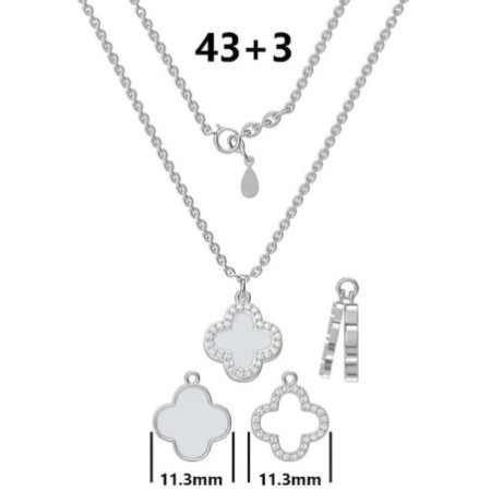 Strieborný náhrdelník - štvorlístok, perleť, dĺžka 43 až 46 cm | Argento.sk