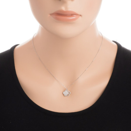 Strieborný náhrdelník - štvorlístok, perleť, dĺžka 43 až 46 cm | Argento.sk