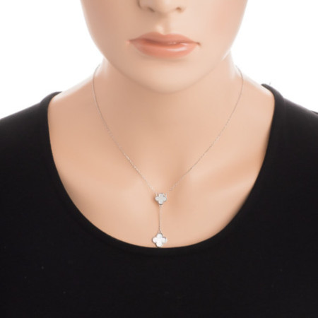 Strieborný náhrdelník - štvorlístok, perleť, dĺžka 43 až 46 cm | Argento.sk