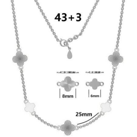 Strieborný náhrdelník - štvorlístok, dĺžka 43 až 46 cm | Argento.sk