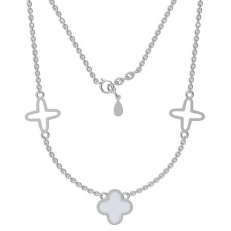 Strieborný náhrdelník - štvorlístok, perleť, dĺžka 43 až 46 cm | Argento.sk