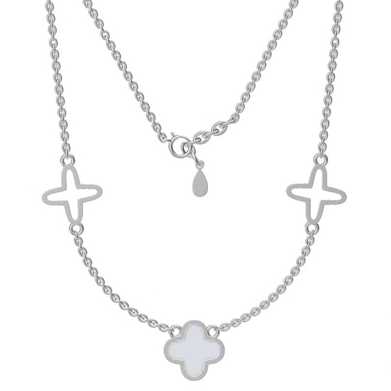 Strieborný náhrdelník - štvorlístok, perleť, dĺžka 43 až 46 cm | Argento.sk