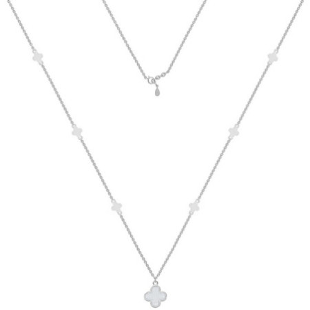 Strieborný náhrdelník - štvorlístok, perleť, dĺžka 43 až 46 cm | Argento.sk