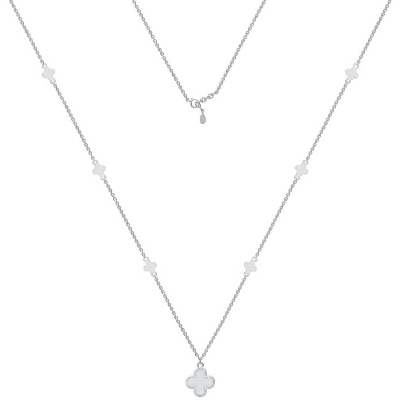Strieborný náhrdelník - štvorlístok, perleť, dĺžka 43 až 46 cm | Argento.sk