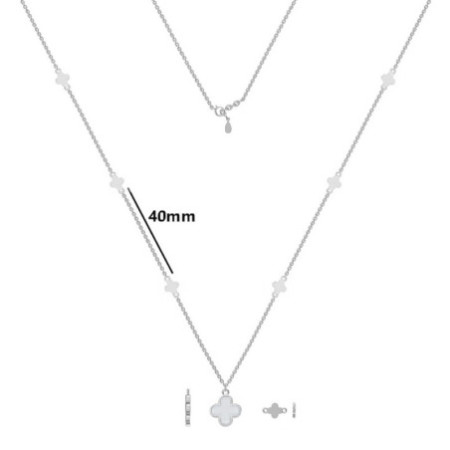 Strieborný náhrdelník - štvorlístok, perleť, dĺžka 43 až 46 cm | Argento.sk