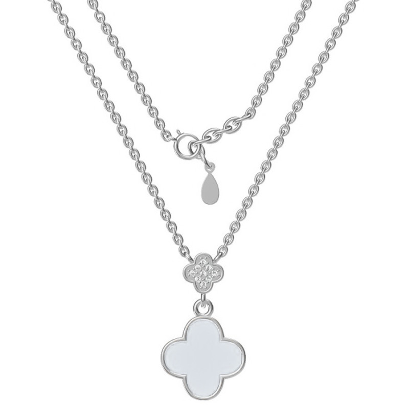 Strieborný náhrdelník - štvorlístok, perleť, číre okrúhle zirkóny, dĺžka 43 až 46 cm | Argento.sk
