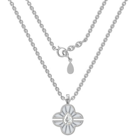 Strieborný náhrdelník - štvorlístok, perleť, číry zirkón v tvare slzy, dĺžka 43 až 46 cm | Argento.sk
