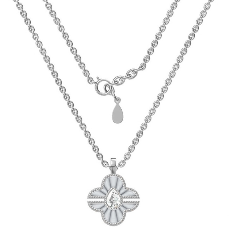 Strieborný náhrdelník - štvorlístok, perleť, číry zirkón v tvare slzy, dĺžka 43 až 46 cm | Argento.sk