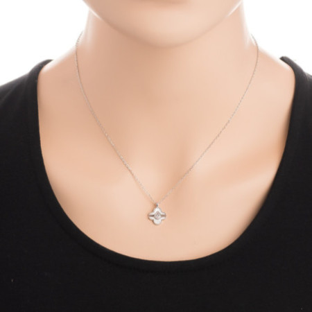 Strieborný náhrdelník - štvorlístok, perleť, číry zirkón v tvare slzy, dĺžka 43 až 46 cm | Argento.sk