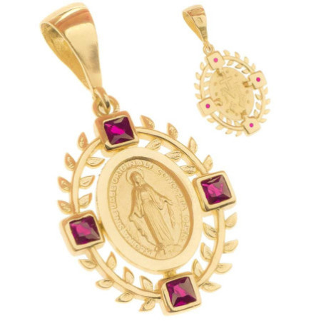 Zlatý prívesok Zázračná medaila - tmavoružové zirkóny v tvare štvorca | Argento.sk
