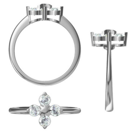 Strieborný prsteň - štvorlístok, číre okrúhle zirkóny | Argento.sk