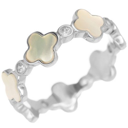 Strieborný prsteň - štvorlístok, perleť, okrúhle zirkóny | Argento.sk
