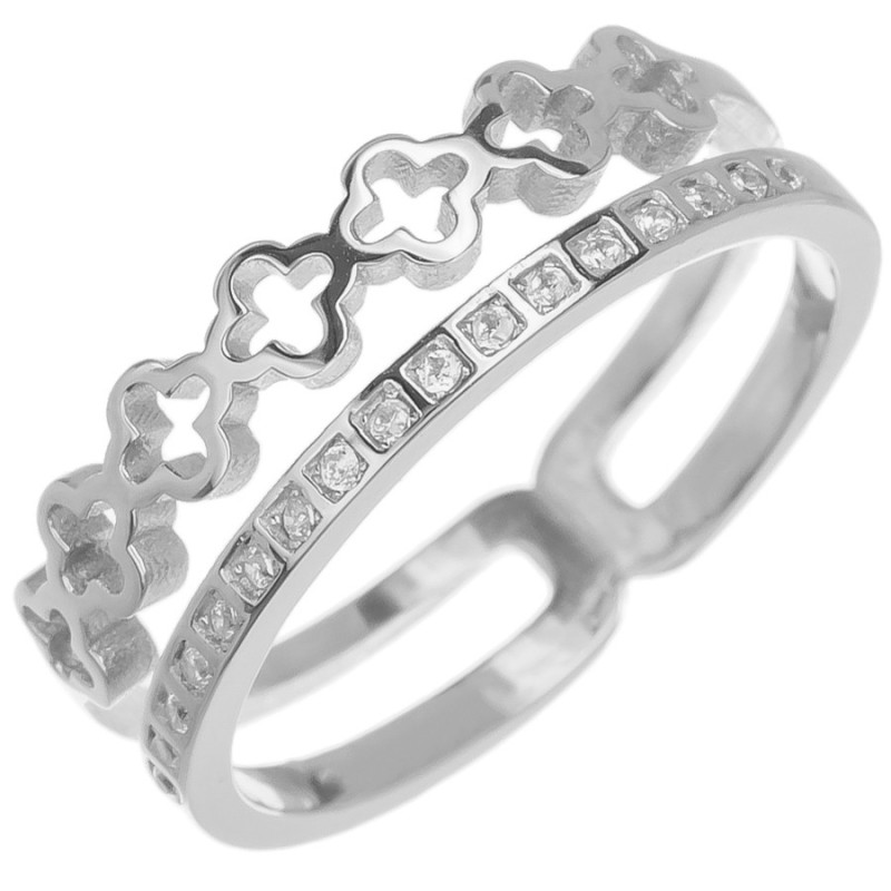 Strieborný prsteň - štvorlístok, číre zirkóny v tvare štvorca | Argento.sk