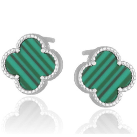 Strieborné náušnice - štvorlístok, syntetický kameň čierny ónyx | Argento.sk