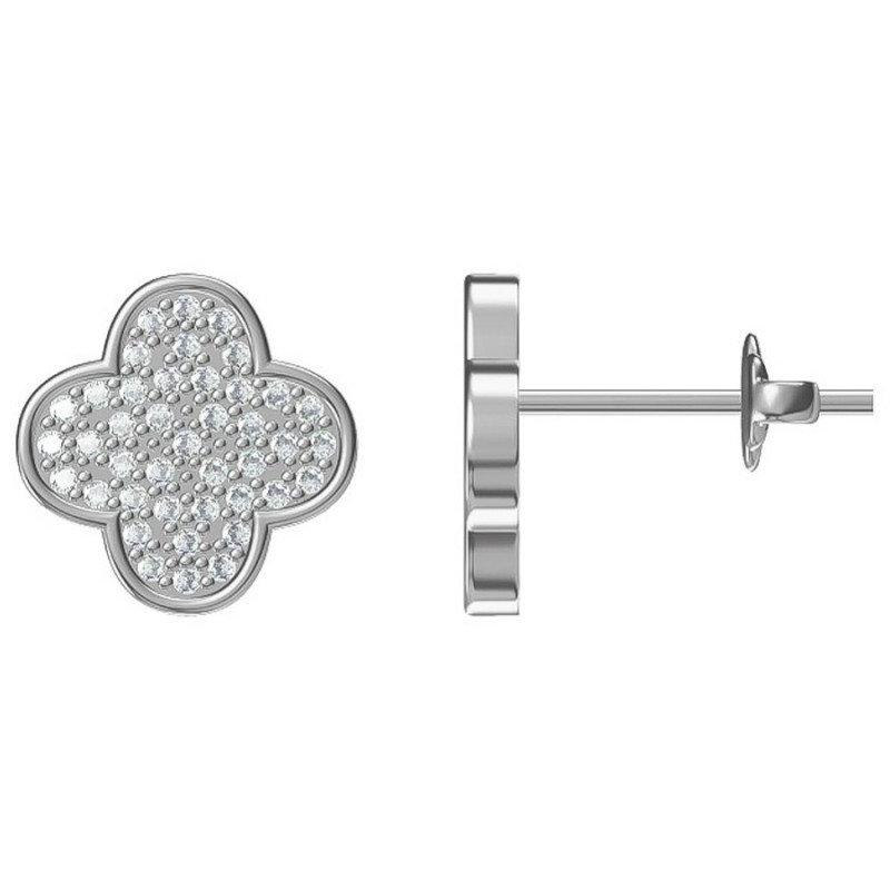Strieborné náušnice - štvorlístok, číre okrúhle zirkóny | Argento.sk