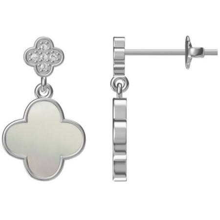 Strieborné náušnice - štvorlístok, perleť, číre okrúhle zirkóny | Argento.sk