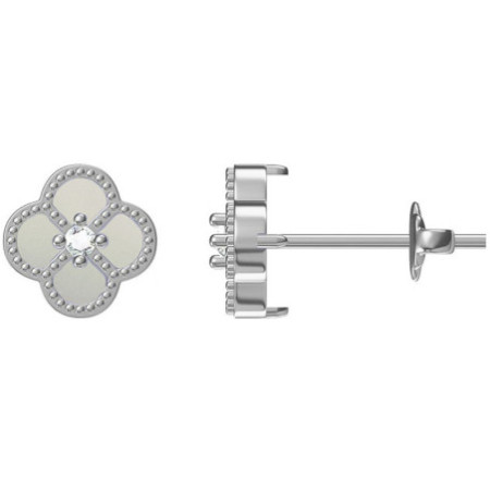 Strieborné náušnice - štvorlístok, perleť, číry okrúhly zirkón | Argento.sk