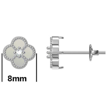 Strieborné náušnice - štvorlístok, perleť, číry okrúhly zirkón | Argento.sk