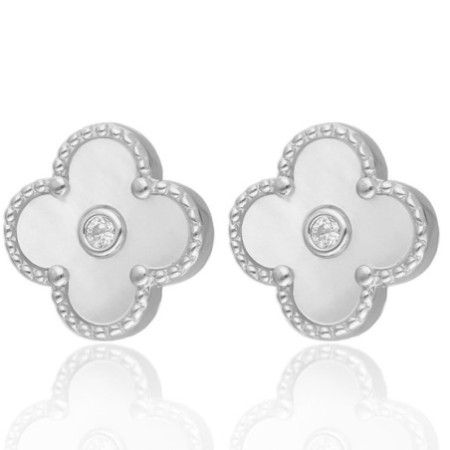 Strieborné náušnice - štvorlístok, perleť, číry okrúhly zirkón | Argento.sk