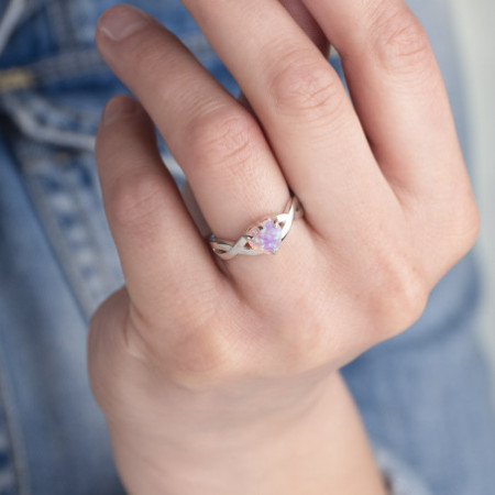 Strieborný prsteň srdce s ružovým opálom