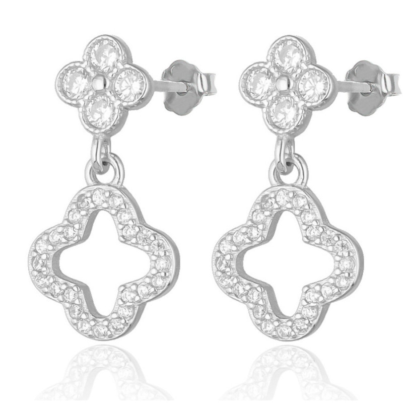 Strieborné náušnice - štvorlístok, číre okrúhle zirkóny | Argento.sk