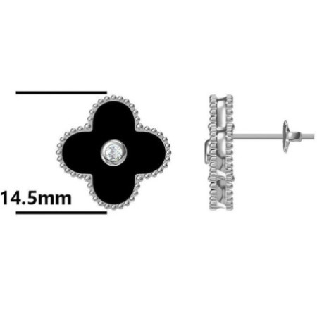 Strieborné náušnice - štvorlístok, syntetický kameň čierny ónyx | Argento.sk