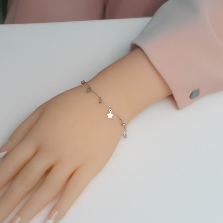 Strieborný náramok - srdiečka, guľky, hviezdičky, dĺžka 17 až 19 cm | Argento.sk