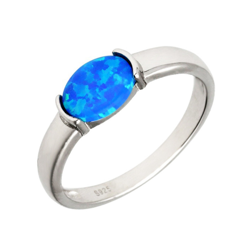 Strieborný prsteň - modrý oválny syntetický opál | Argento.sk