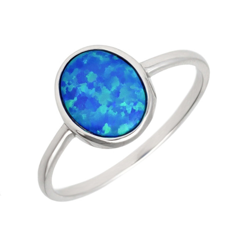 Strieborný prsteň - modrý oválny syntetický opál | Argento.sk