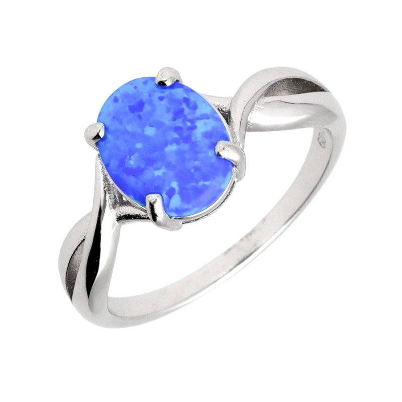 Strieborný prsteň - modrý oválny syntetický opál | Argento.sk