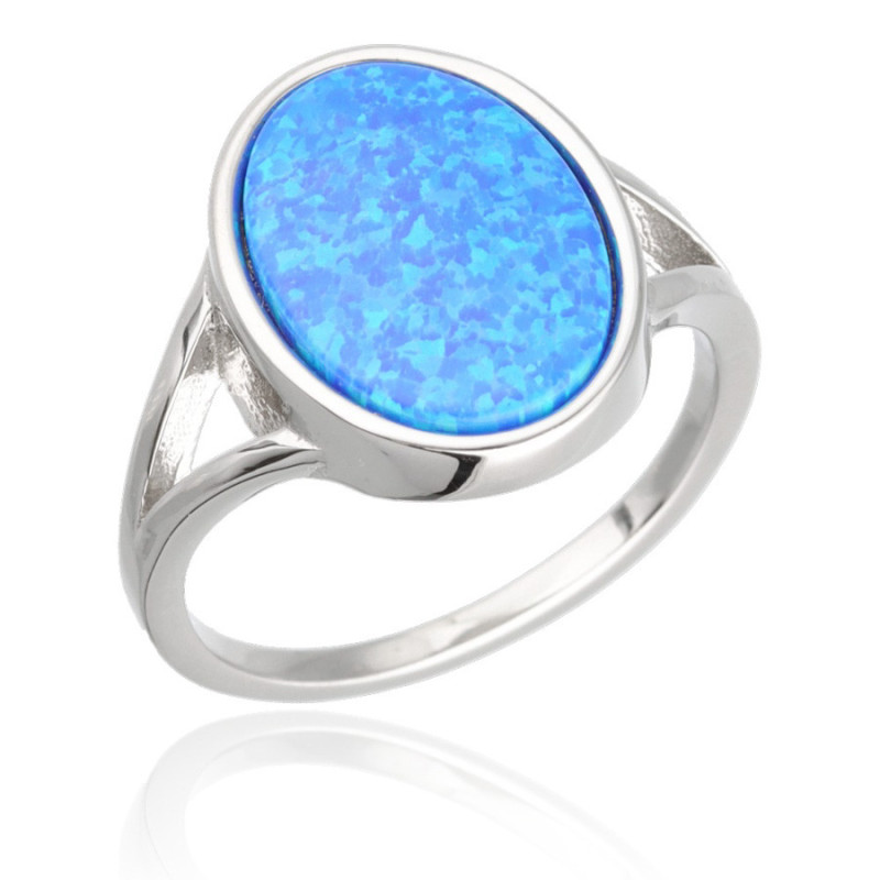 Strieborný prsteň - modrý oválny syntetický opál | Argento.sk