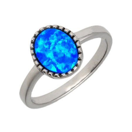 Strieborný prsteň - modrý oválny syntetický opál | Argento.sk
