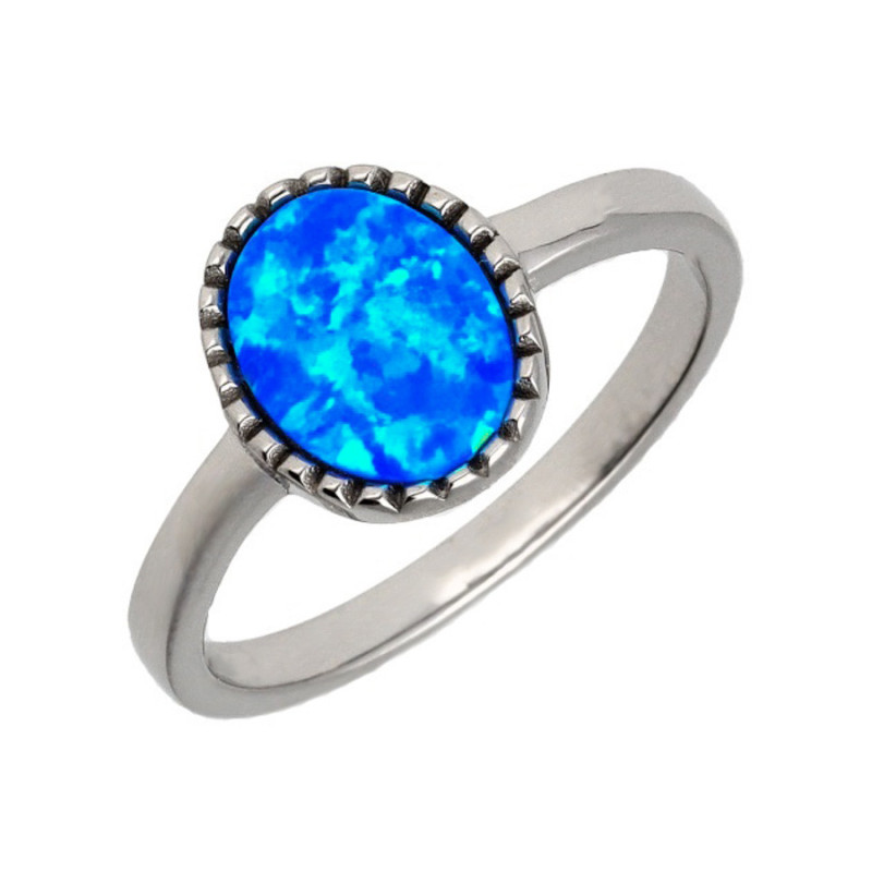 Strieborný prsteň - modrý oválny syntetický opál | Argento.sk