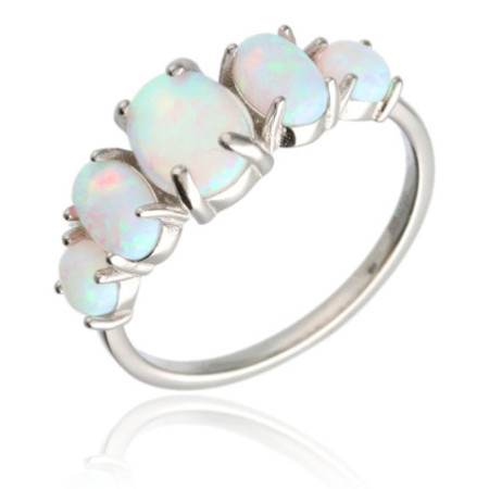 Strieborný prsteň - biele oválne syntetické opály | Argento.sk