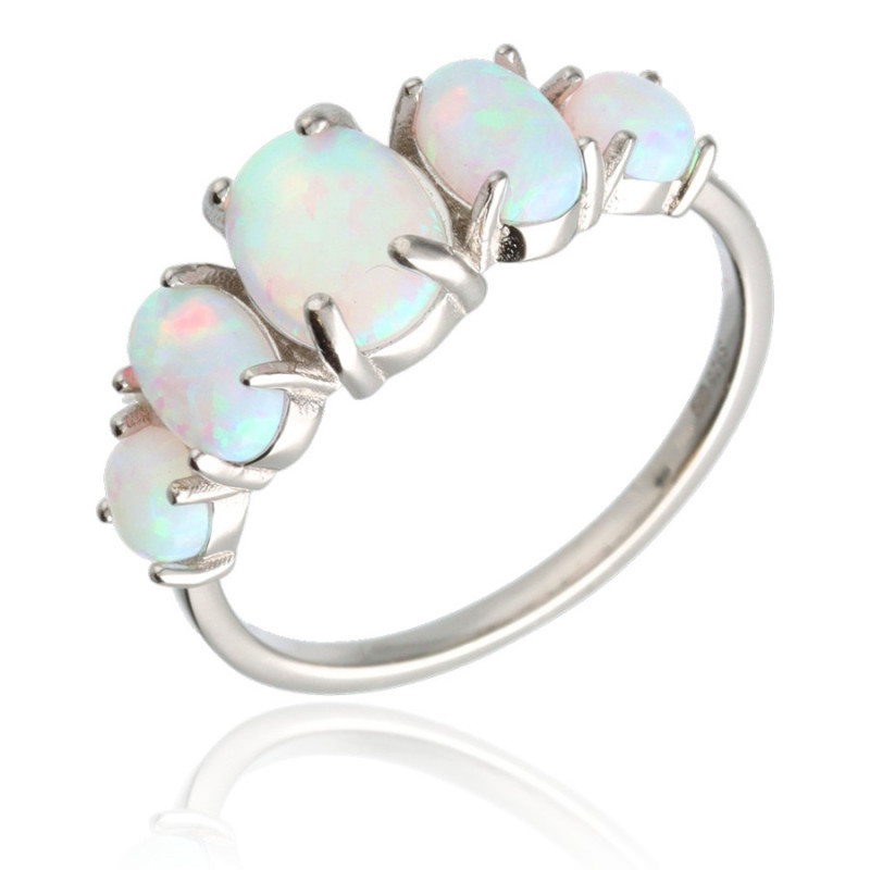 Strieborný prsteň - biele oválne syntetické opály | Argento.sk