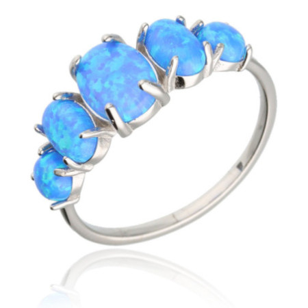Strieborný prsteň - modré oválne syntetické opály | Argento.sk