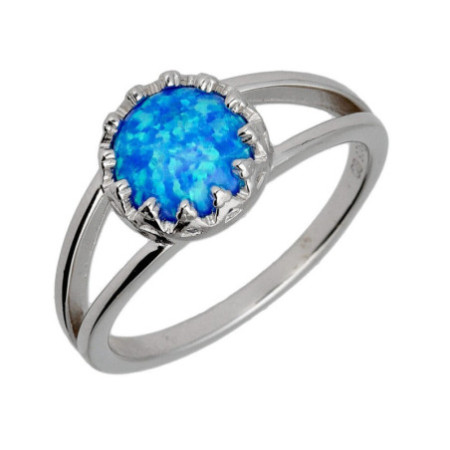 Strieborný prsteň - modrý okrúhly syntetický opál | Argento.sk