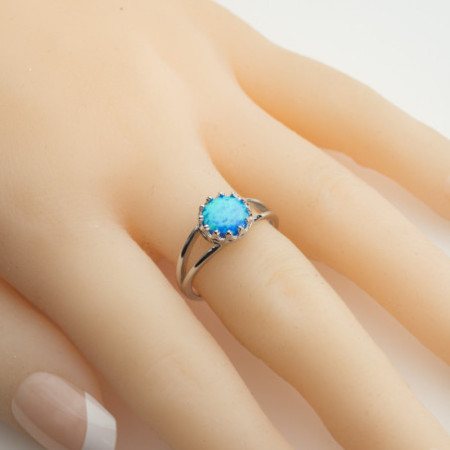 Strieborný prsteň - modrý okrúhly syntetický opál | Argento.sk