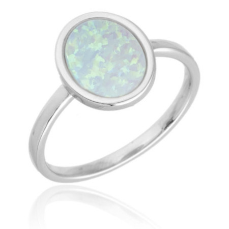 Strieborný prsteň - biely oválny syntetický opál | Argento.sk