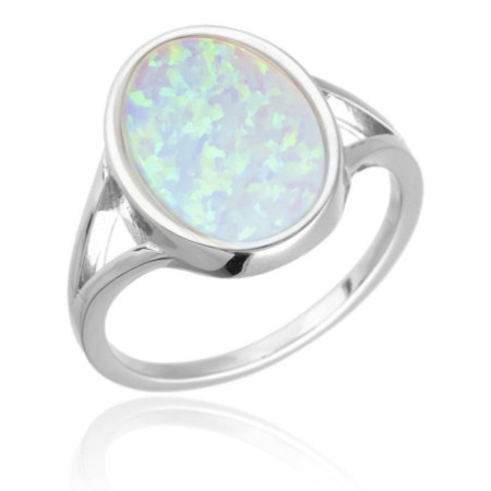 Strieborný prsteň - biely oválny syntetický opál | Argento.sk