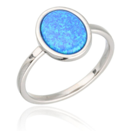 Strieborný prsteň - modrý oválny syntetický opál | Argento.sk