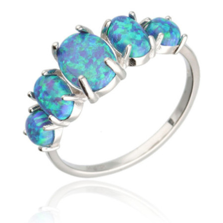 Strieborný prsteň - modré oválne syntetické opály | Argento.sk