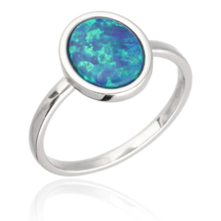 Strieborný prsteň - zelený oválny syntetický opál | Argento.sk
